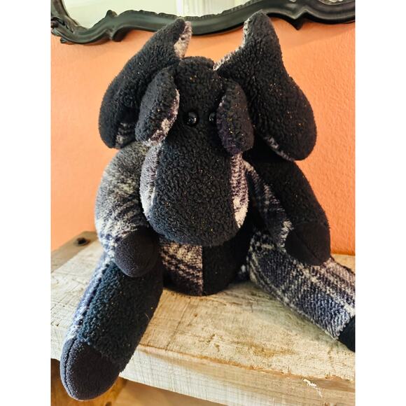 Vintage Plush Maine Patchwork Co Moose Blue/Purple Sits a 15" Tall - Picture 5 of 7